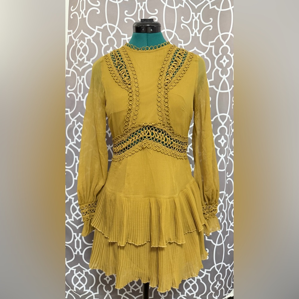 ASOS Mustard Long Sleeve Dress with Crochet Details